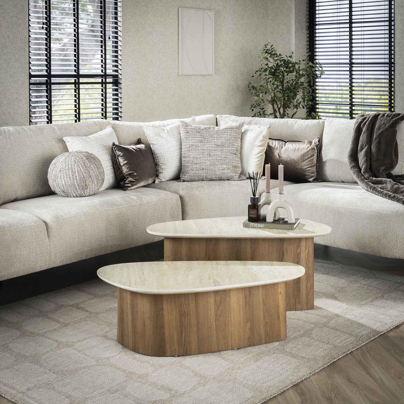 Giga Meubel - Salontafel Driehoek Keramiek - 90x43x40cm - Set van 2