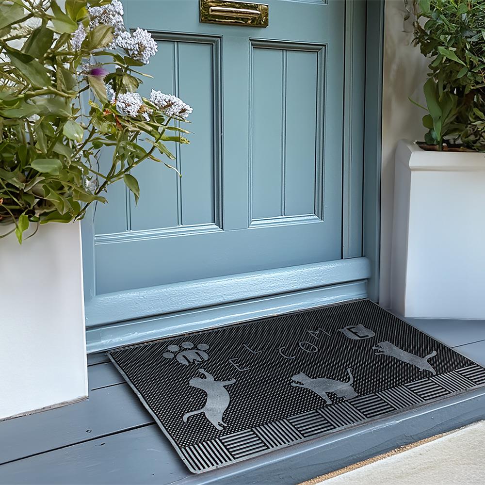 Clayre & Eef Deurmat  75x45 cm Zwart Rubber Rechthoek Katten Mat