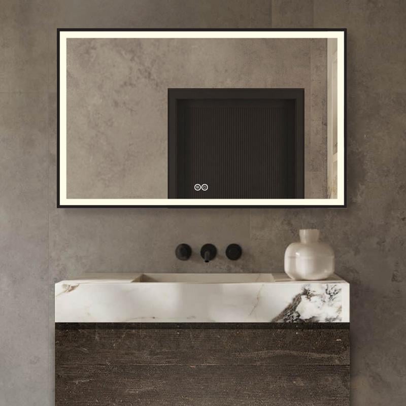 Vtw Living - Badkamerspiegel met Verwarming Zwarte Rand - 120 x 75 cm