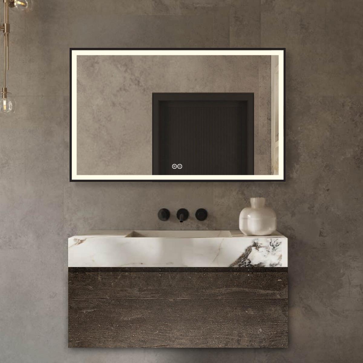 Vtw Living - Badkamerspiegel met Verwarming Zwarte Rand - 120 x 75 cm