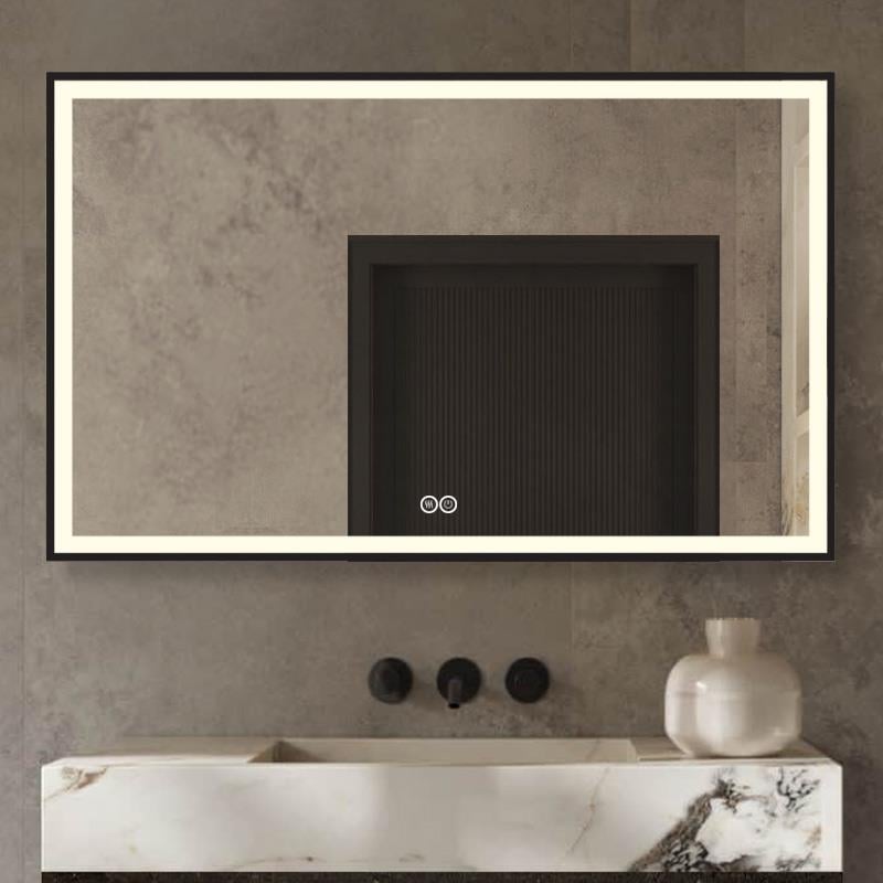 Vtw Living - Badkamerspiegel met Verwarming Zwarte Rand - 120 x 60 cm