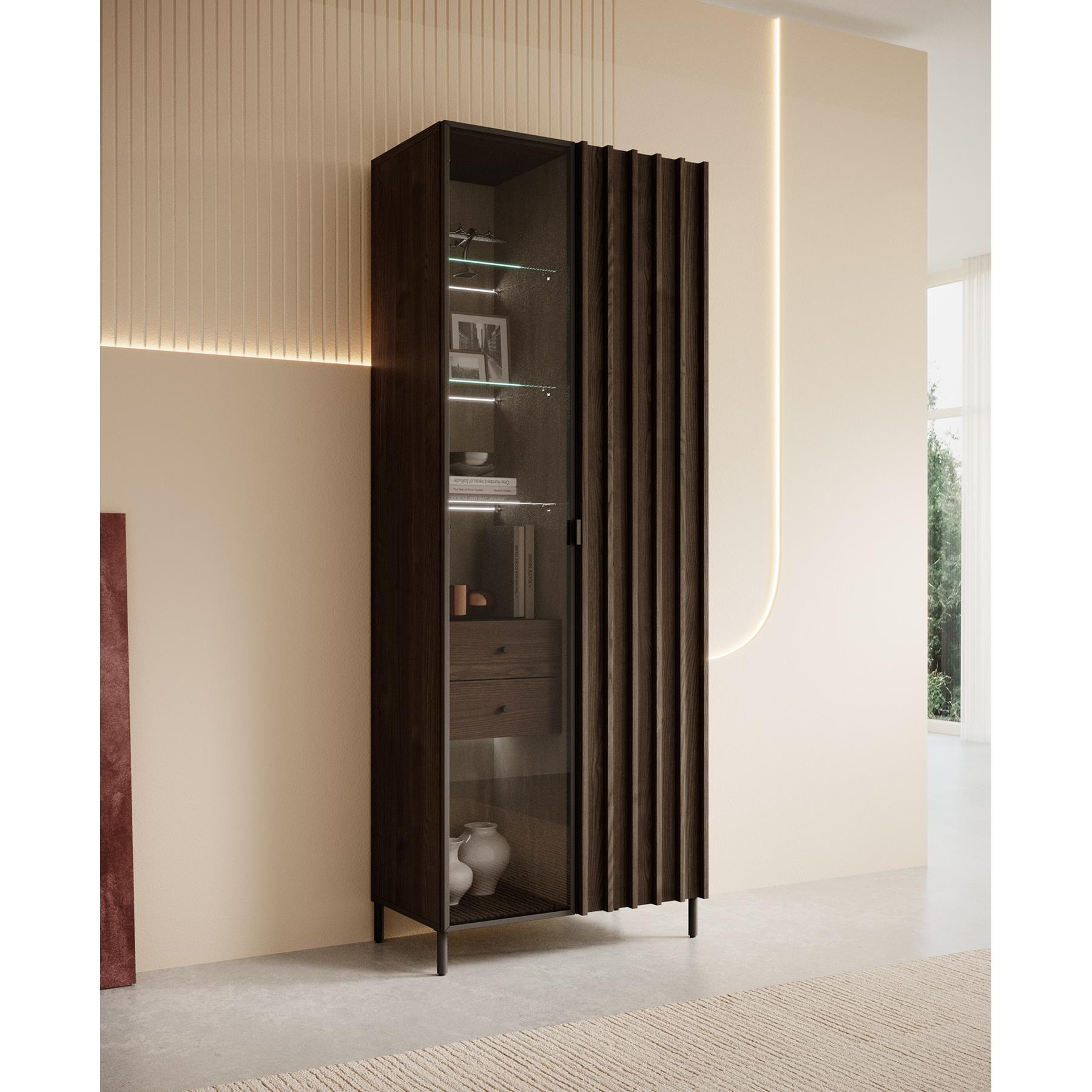 Meubella Vitrinekast Paz - Donkerbruin eiken - 73 cm