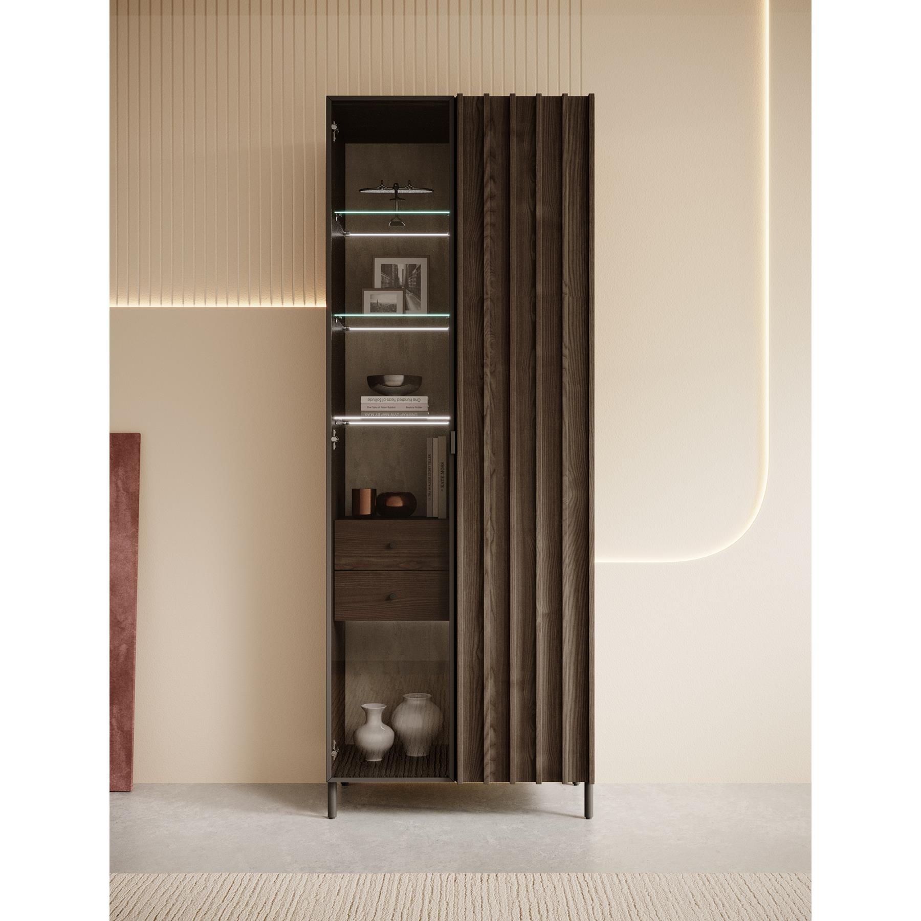 Meubella Vitrinekast Paz - Donkerbruin eiken - 73 cm