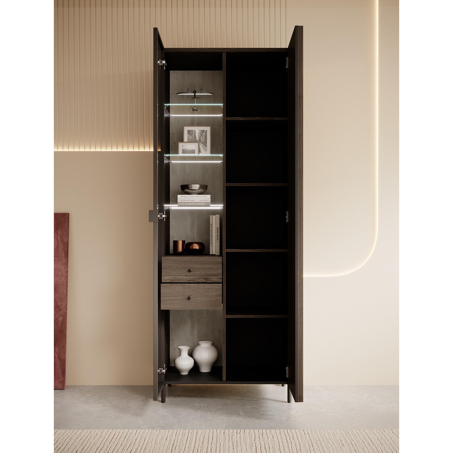Meubella Vitrinekast Paz - Donkerbruin eiken - 73 cm