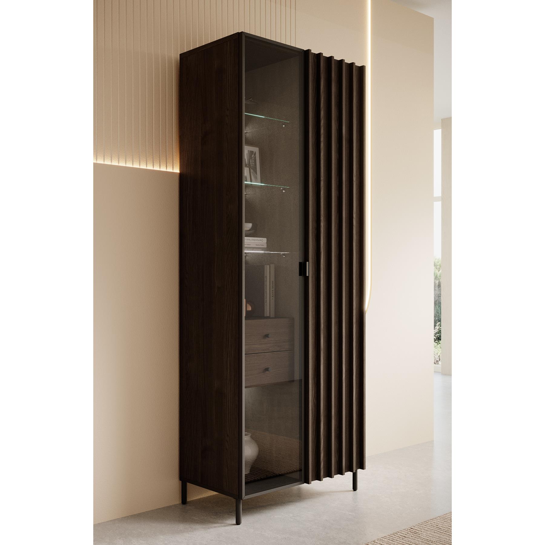 Meubella Vitrinekast Paz - Donkerbruin eiken - 73 cm