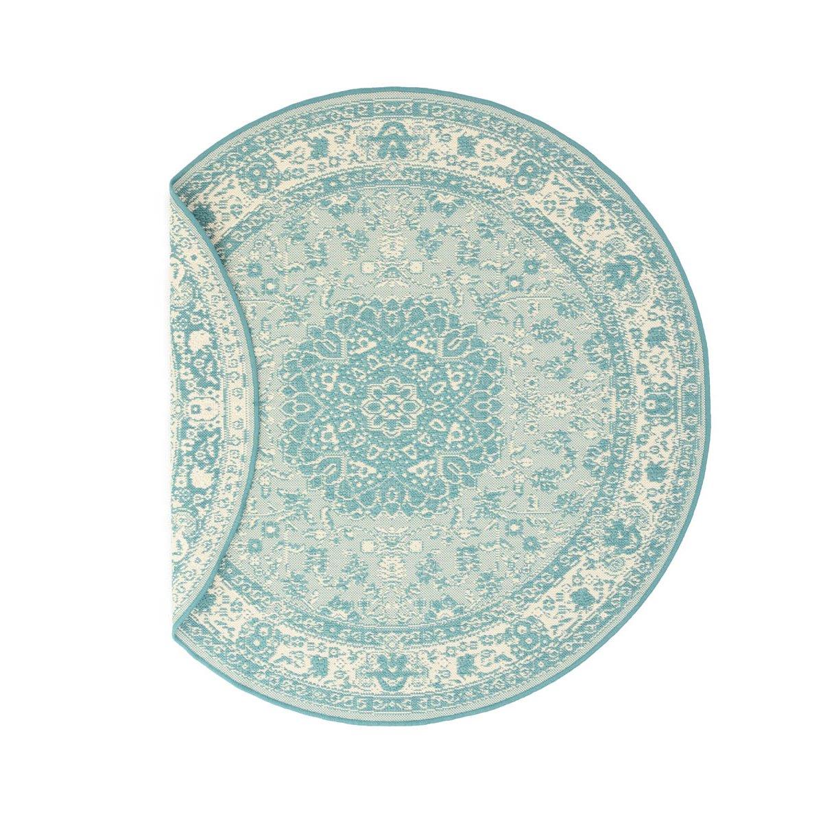 Tapeso Rond Vintage buitenkleed - Flip Agnes turquoise - 160 cm rond