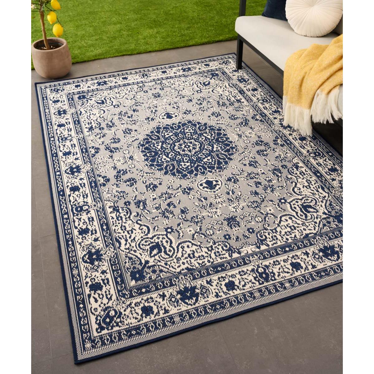 Tapeso Vintage buitenkleed - Flip Agnes donkerblauw - 160x220 cm