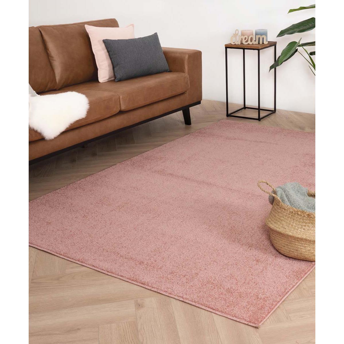 Tapeso Laagpolig vloerkleed Fine - roze - 100x300 cm