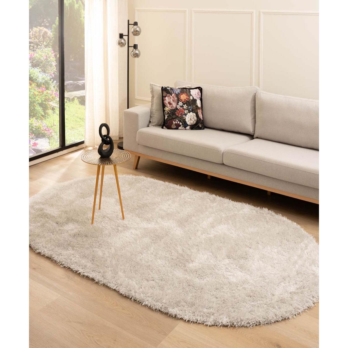 Tapeso Ovaal hoogpolig vloerkleed velvet - Posh lichtzilver - 280x380