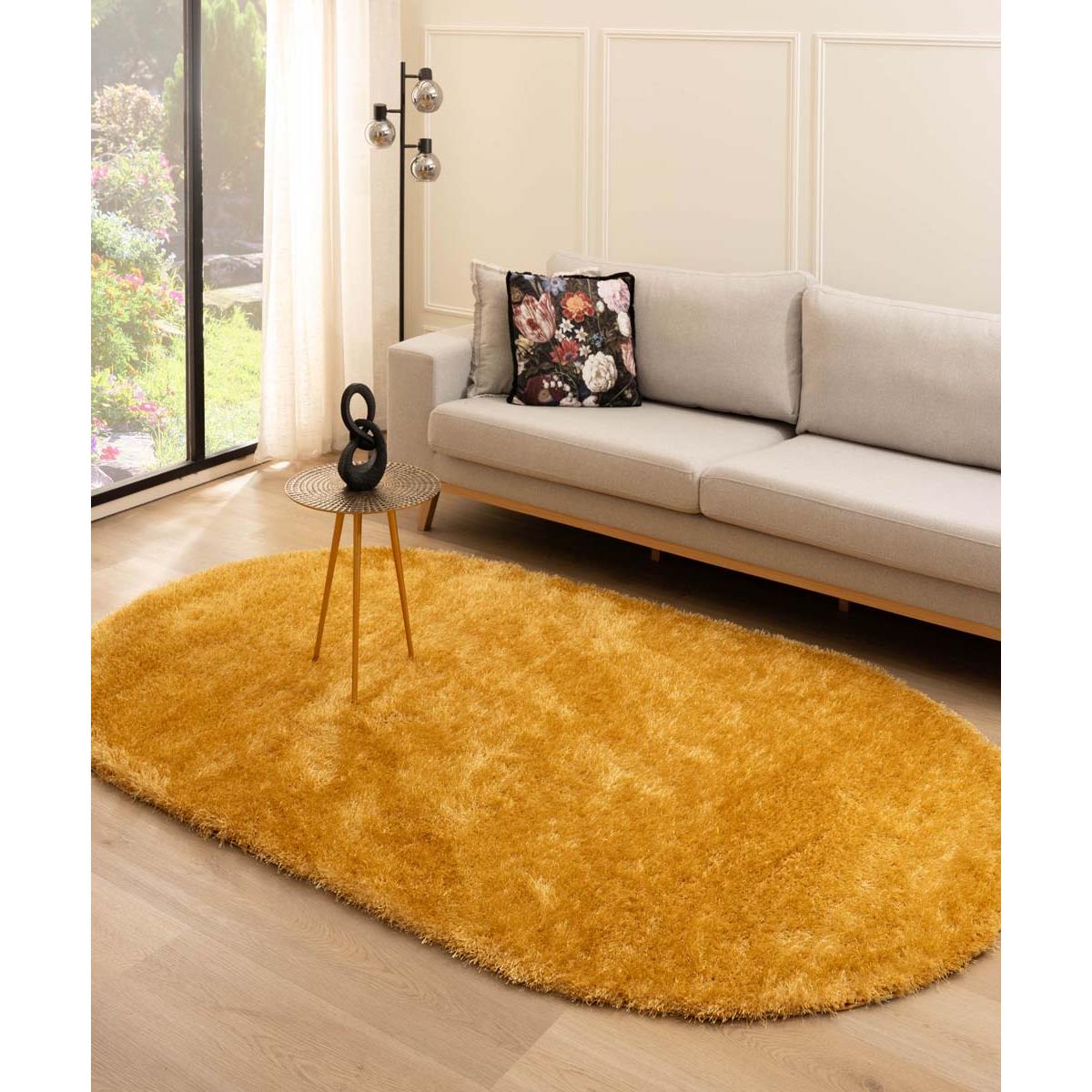 Tapeso Ovaal hoogpolig vloerkleed velvet - Posh goud - 280x380 cm