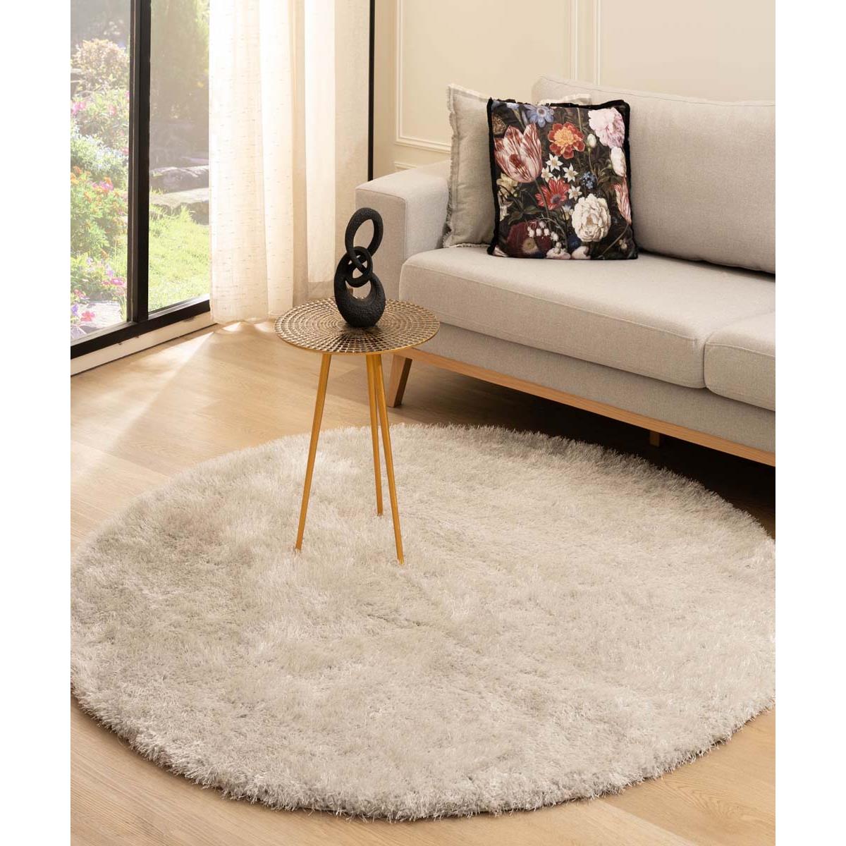 Tapeso Rond hoogpolig vloerkleed velvet - Posh lichtzilver - 200 cm