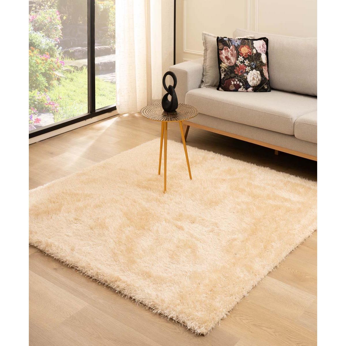 Tapeso Vierkant hoogpolig vloerkleed velvet - Posh champagne - 140x140