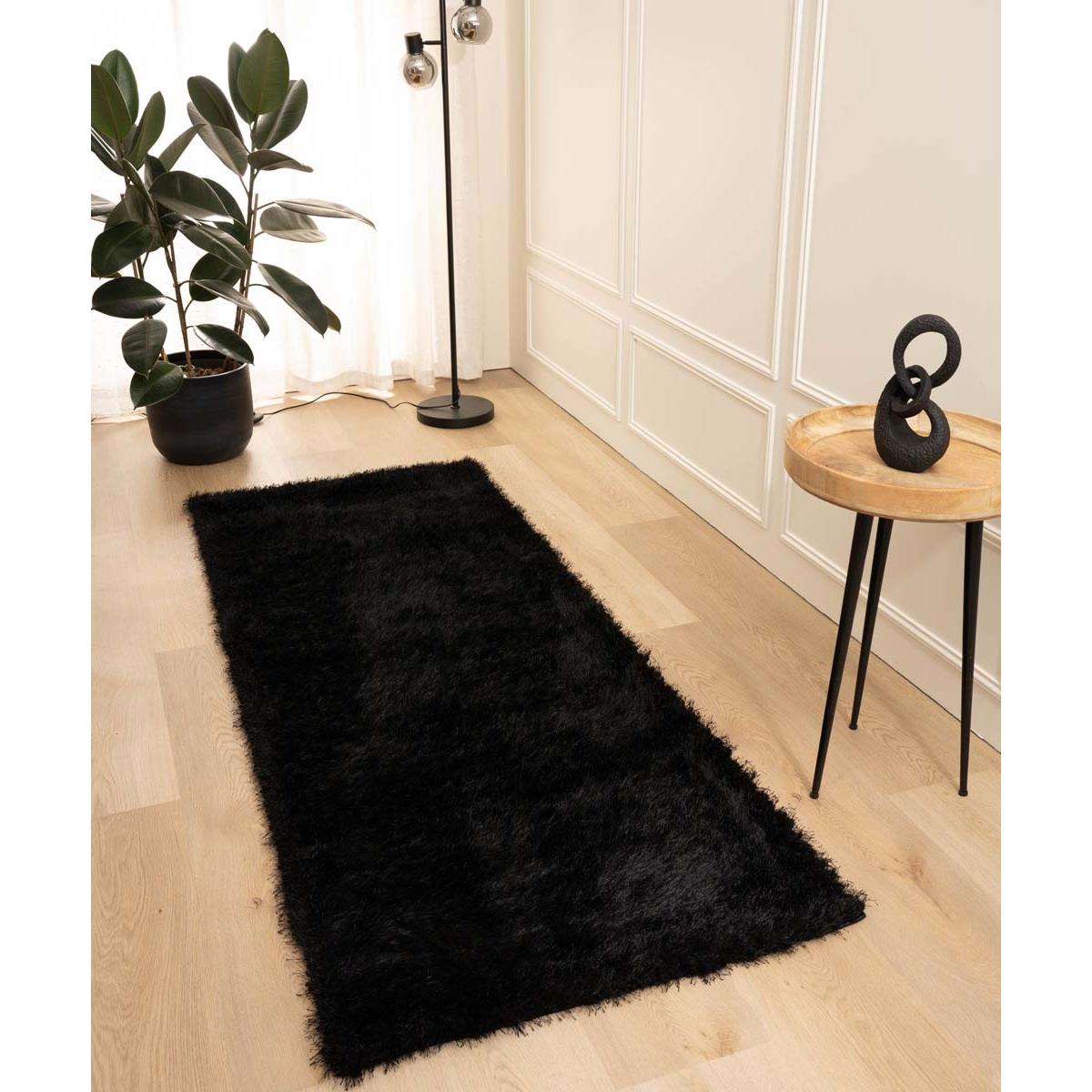 Tapeso Hoogpolige loper velvet - Posh zwart - 80x300 cm
