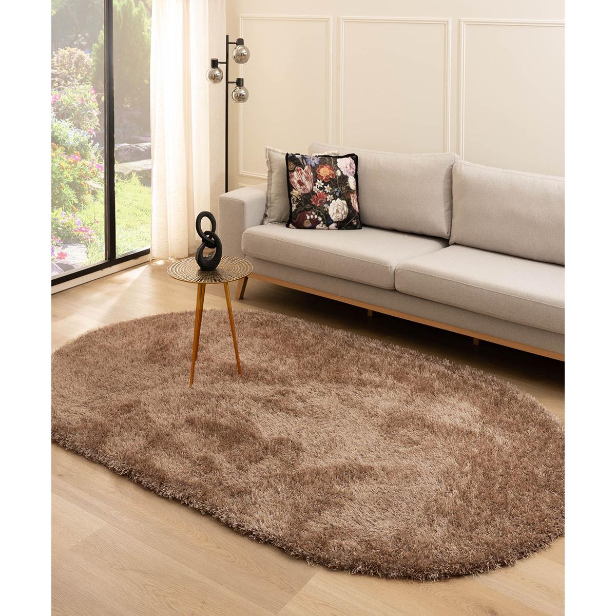 Tapeso Ovaal hoogpolig vloerkleed velvet - Posh bruin - 240x340 cm