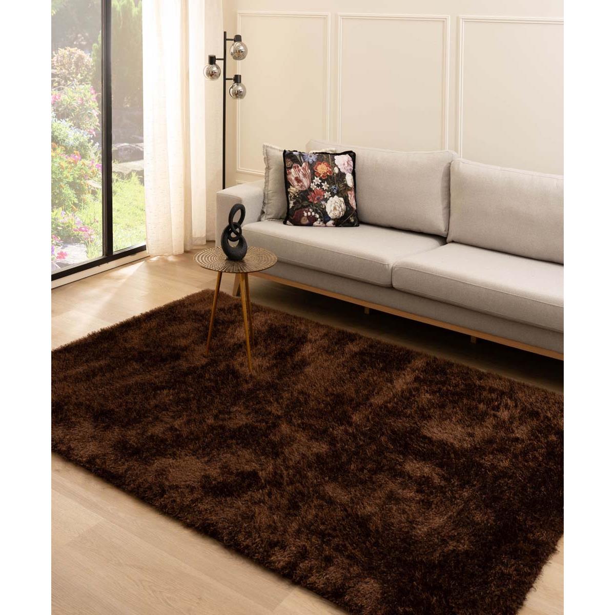 Tapeso Hoogpolig vloerkleed velvet - Posh donkerbruin - 120x180 cm