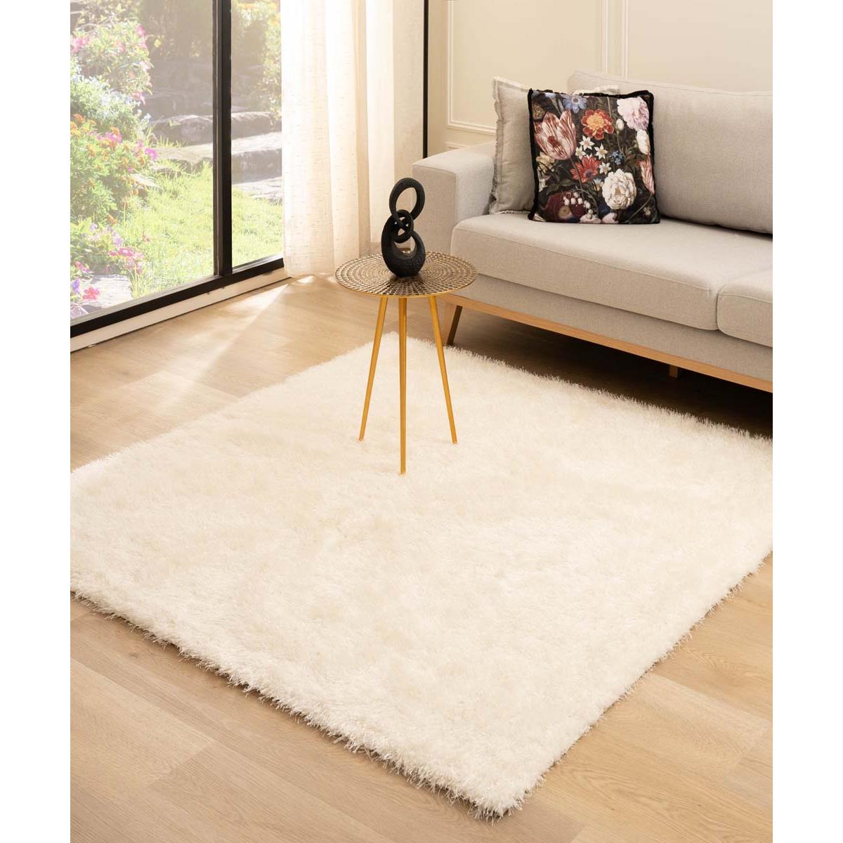 Tapeso Vierkant hoogpolig vloerkleed velvet - Posh wit - 140x140 cm