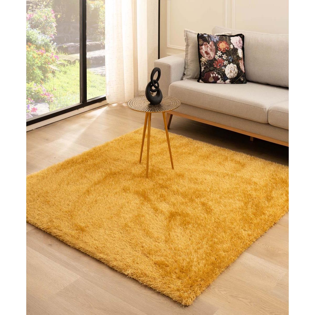 Tapeso Vierkant hoogpolig vloerkleed velvet - Posh goud - 280x280 cm