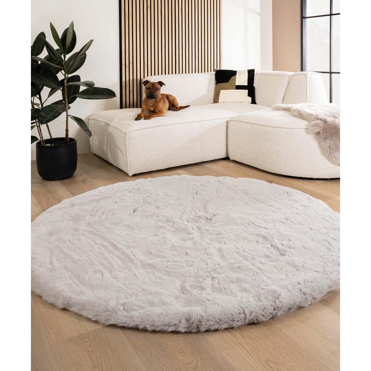 Tapeso Fluffy vloerkleed rond - Comfy Deluxe lichtgrijs - 200 cm rond