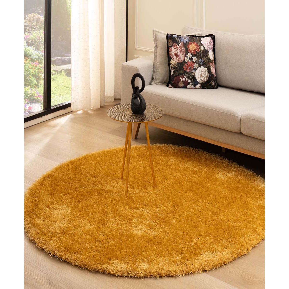 Tapeso Rond hoogpolig vloerkleed velvet - Posh goud - 120 cm rond