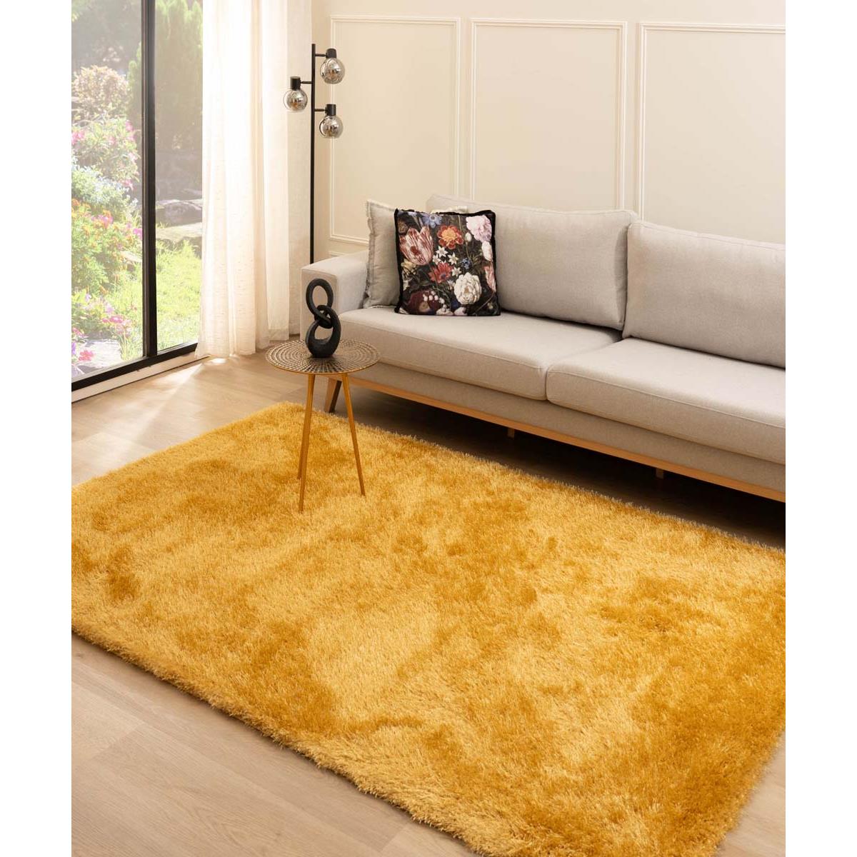 Tapeso Hoogpolig vloerkleed velvet - Posh goud - 280x380 cm