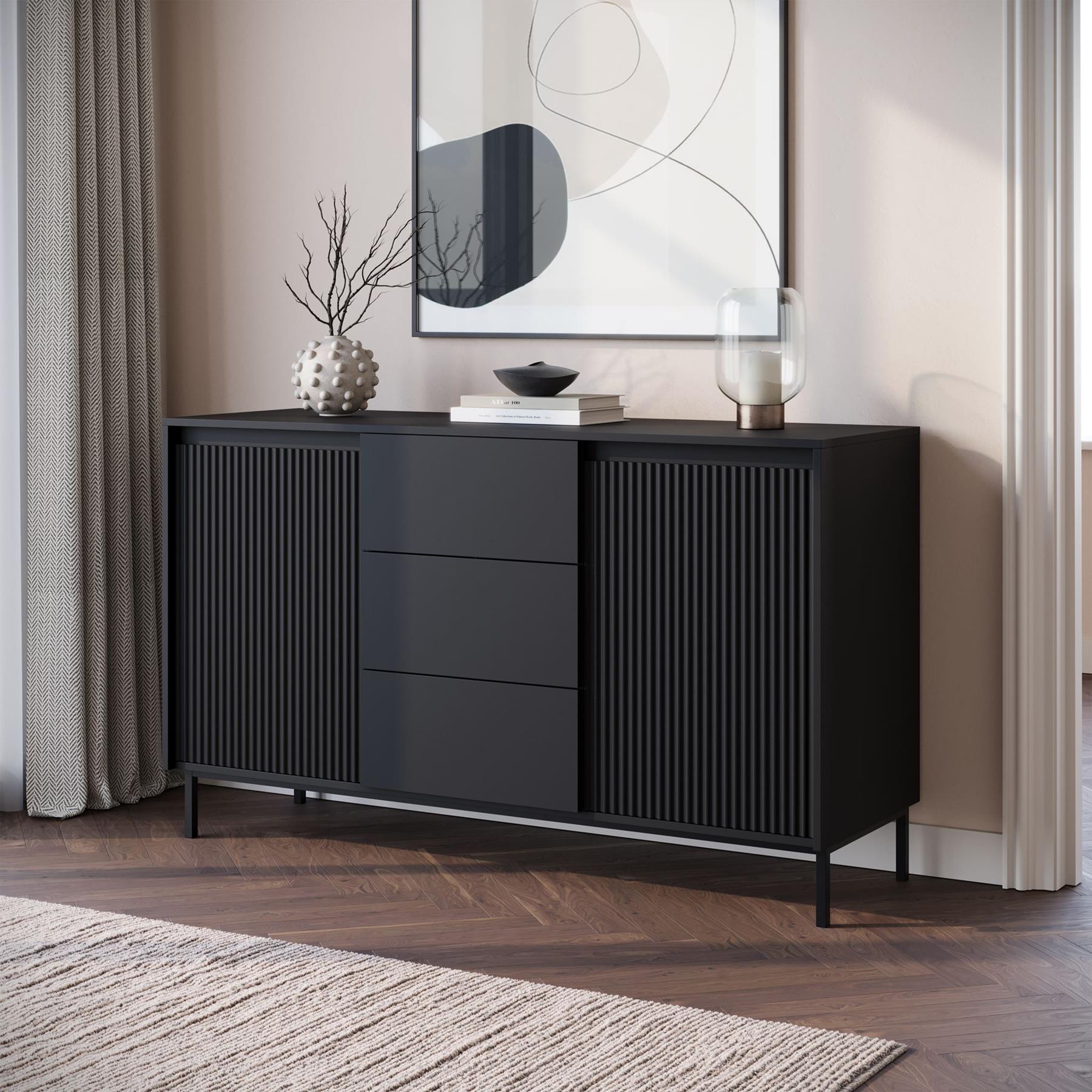 Meubella Dressoir Orvana - Zwart - 153 cm