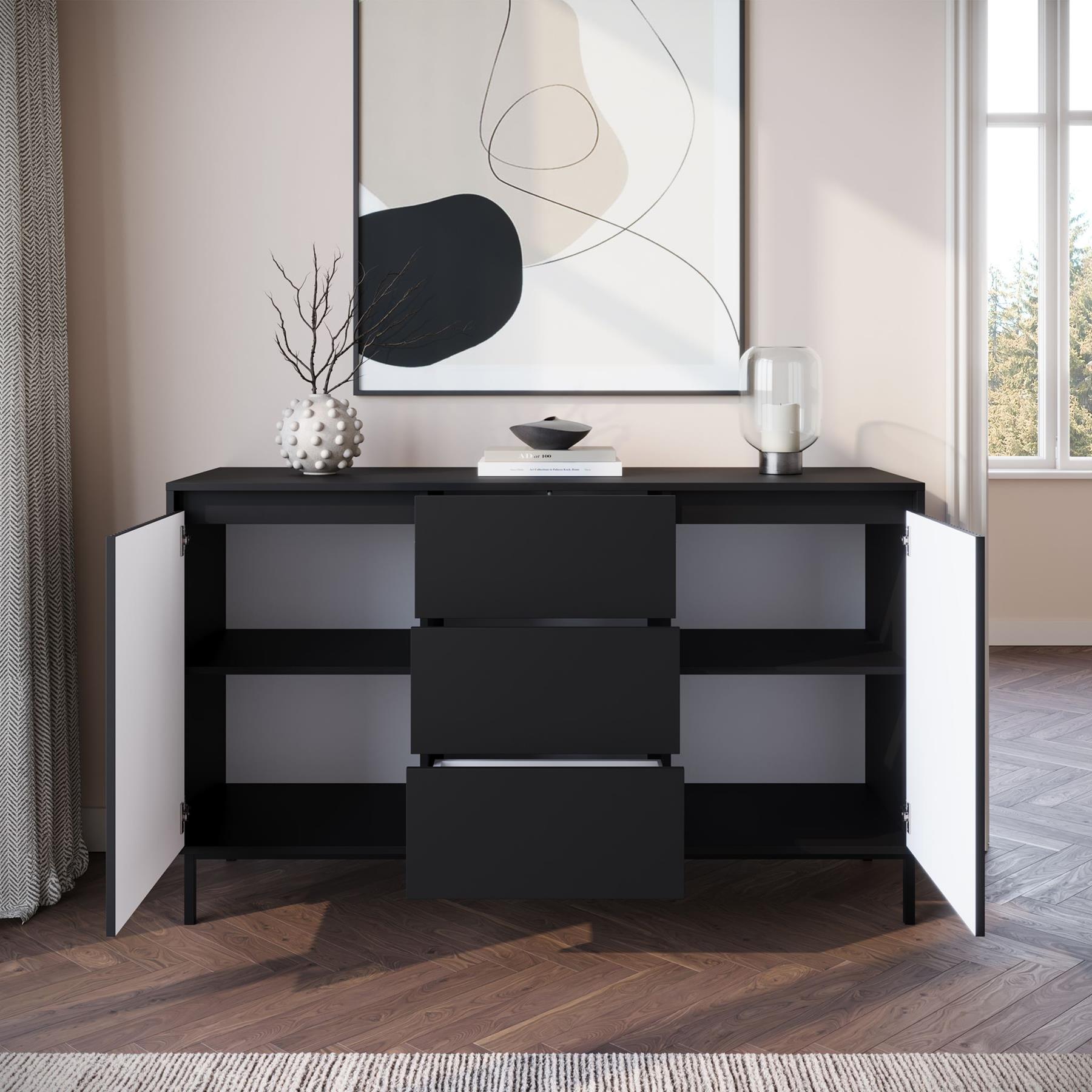 Meubella Dressoir Orvana - Zwart - 153 cm
