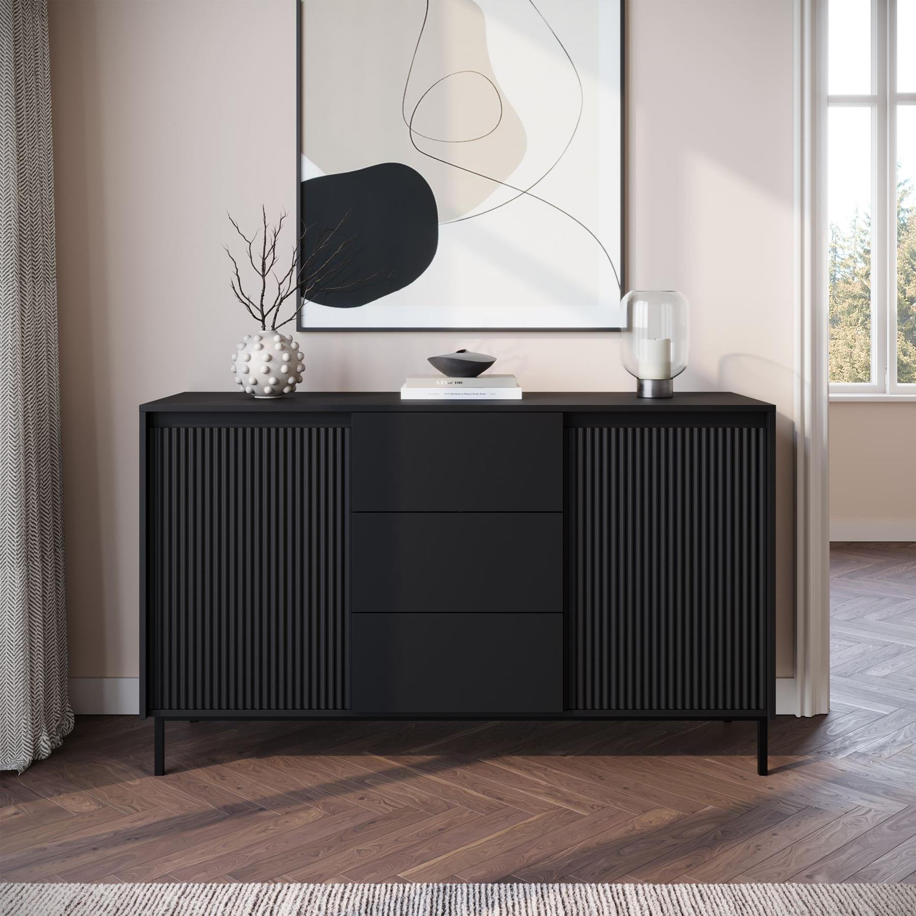 Meubella Dressoir Orvana - Zwart - 153 cm