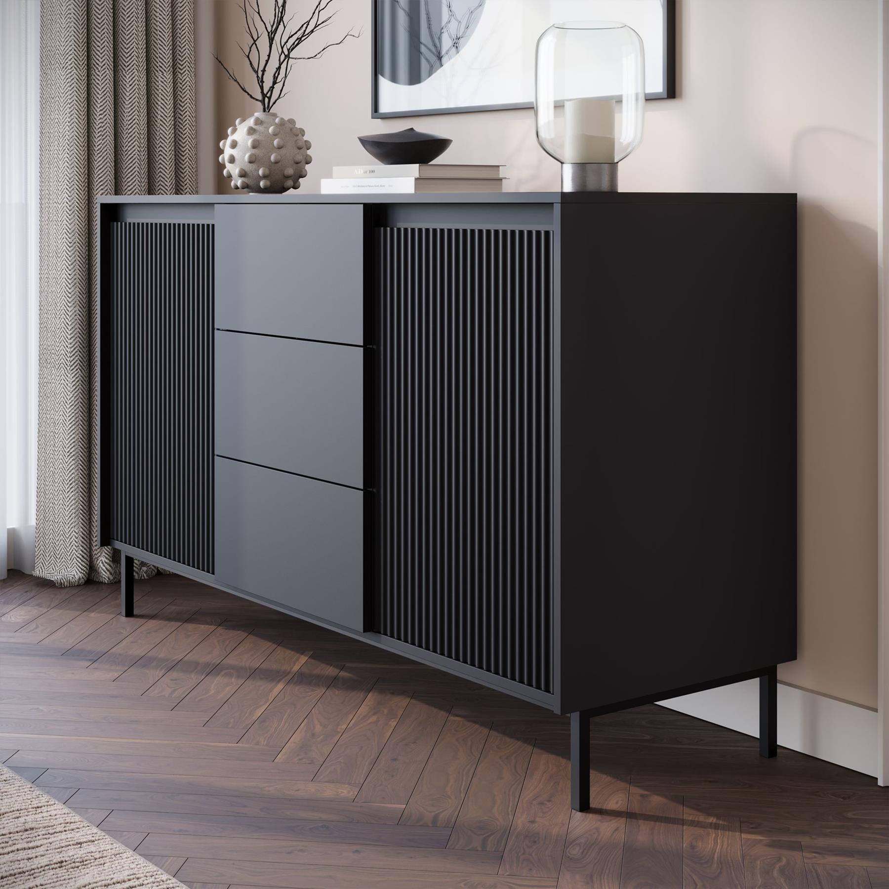 Meubella Dressoir Orvana - Zwart - 153 cm