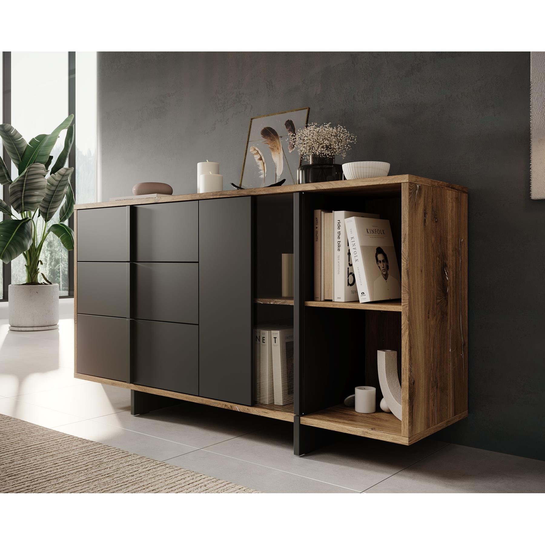 Meubella Dressoir Jonna - Zwart - 160 cm