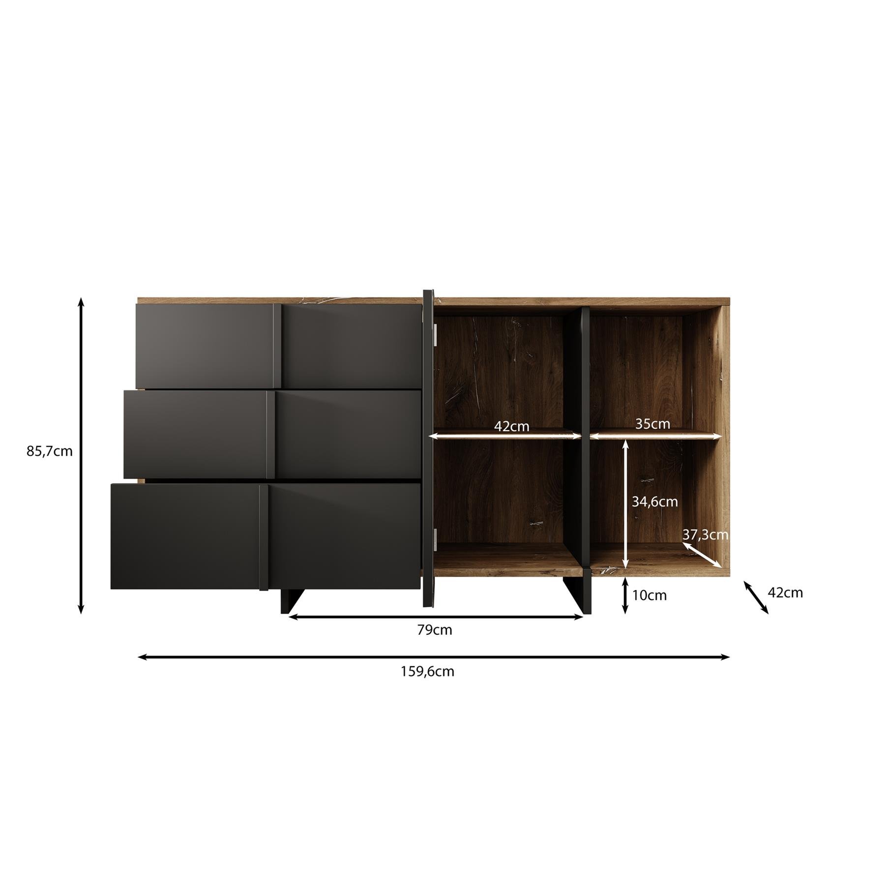 Meubella Dressoir Jonna - Zwart - 160 cm