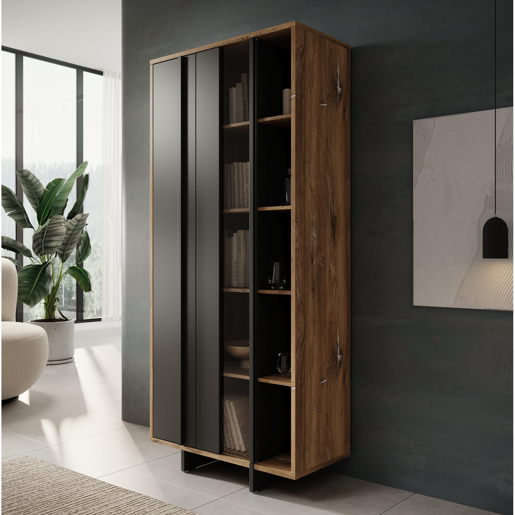 Meubella Vitrinekast Jonna - Zwart - 90 cm
