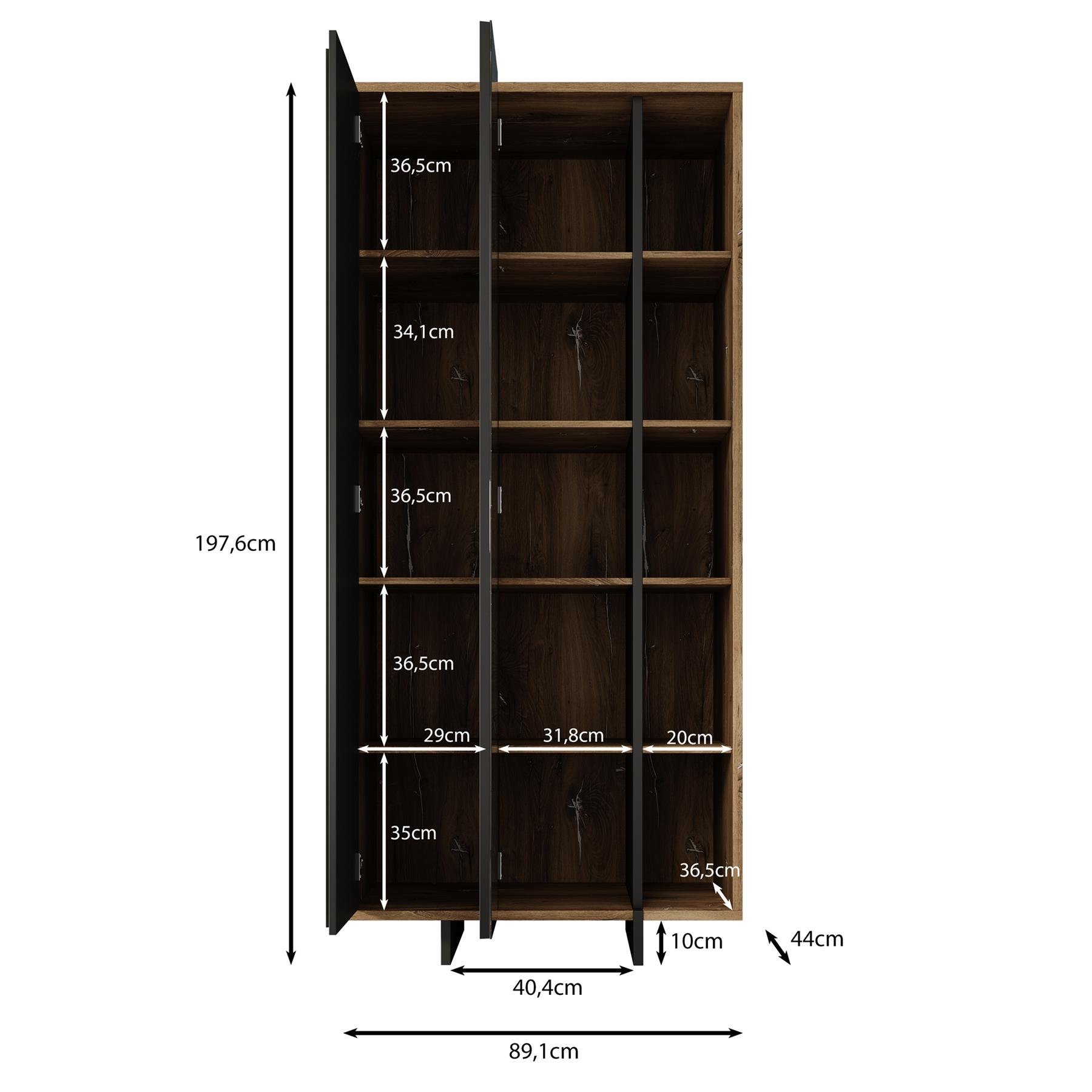 Meubella Vitrinekast Jonna - Zwart - 90 cm