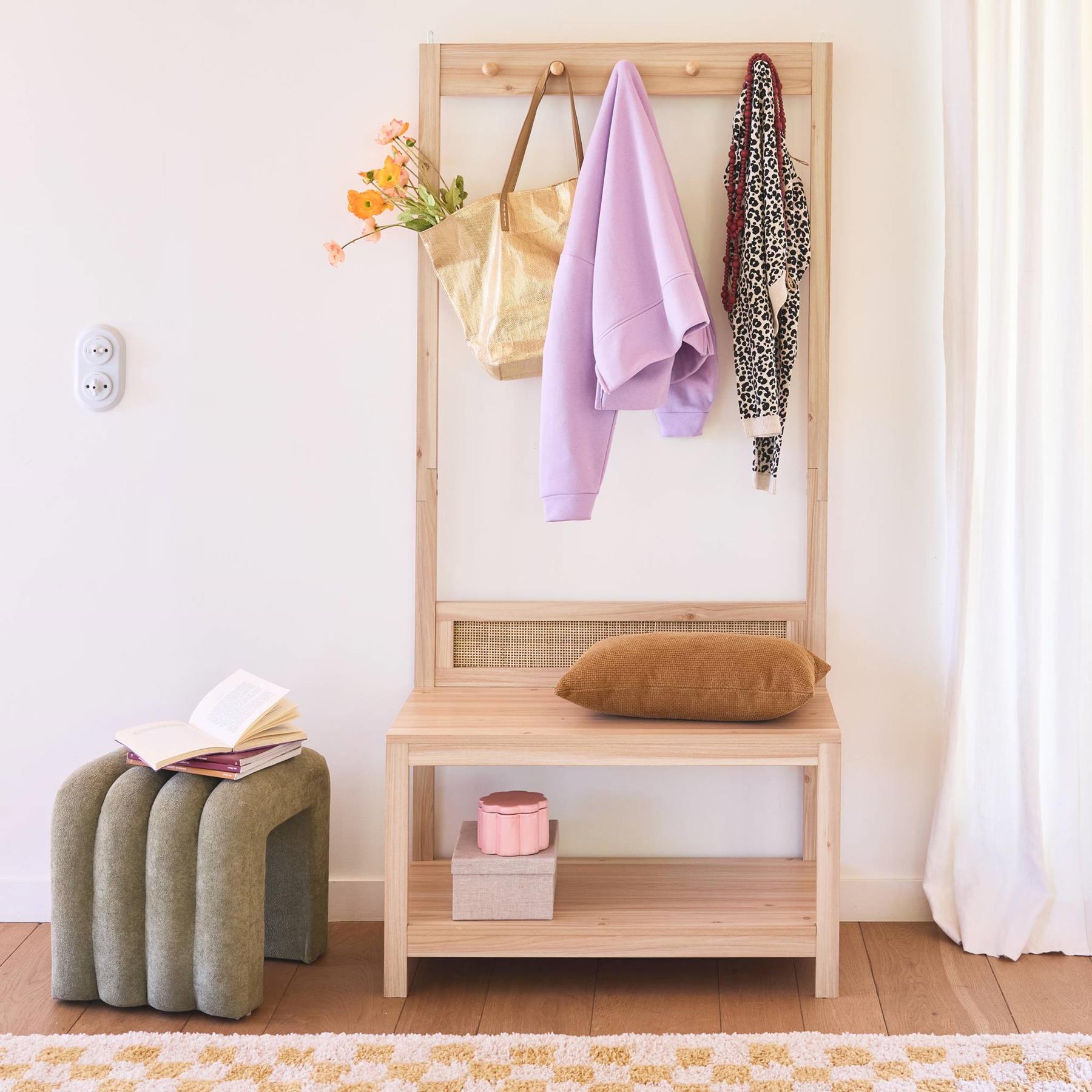 sweeek - Halmeubel, rotan en houtdecor, kapstok met plank
