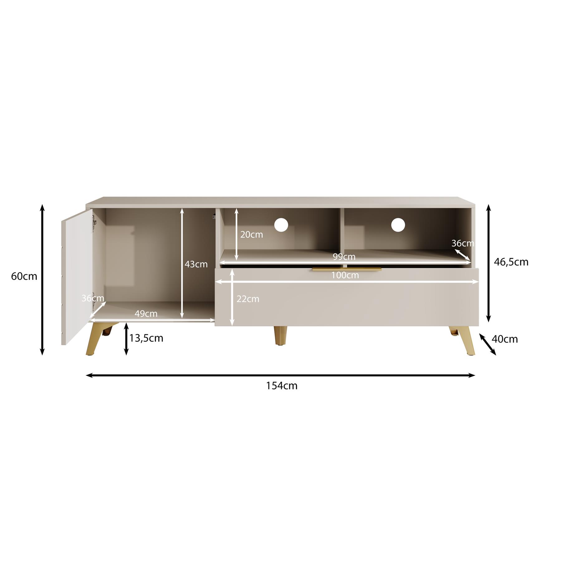 Meubella TV-Meubel Xiano - Beige - 153 cm