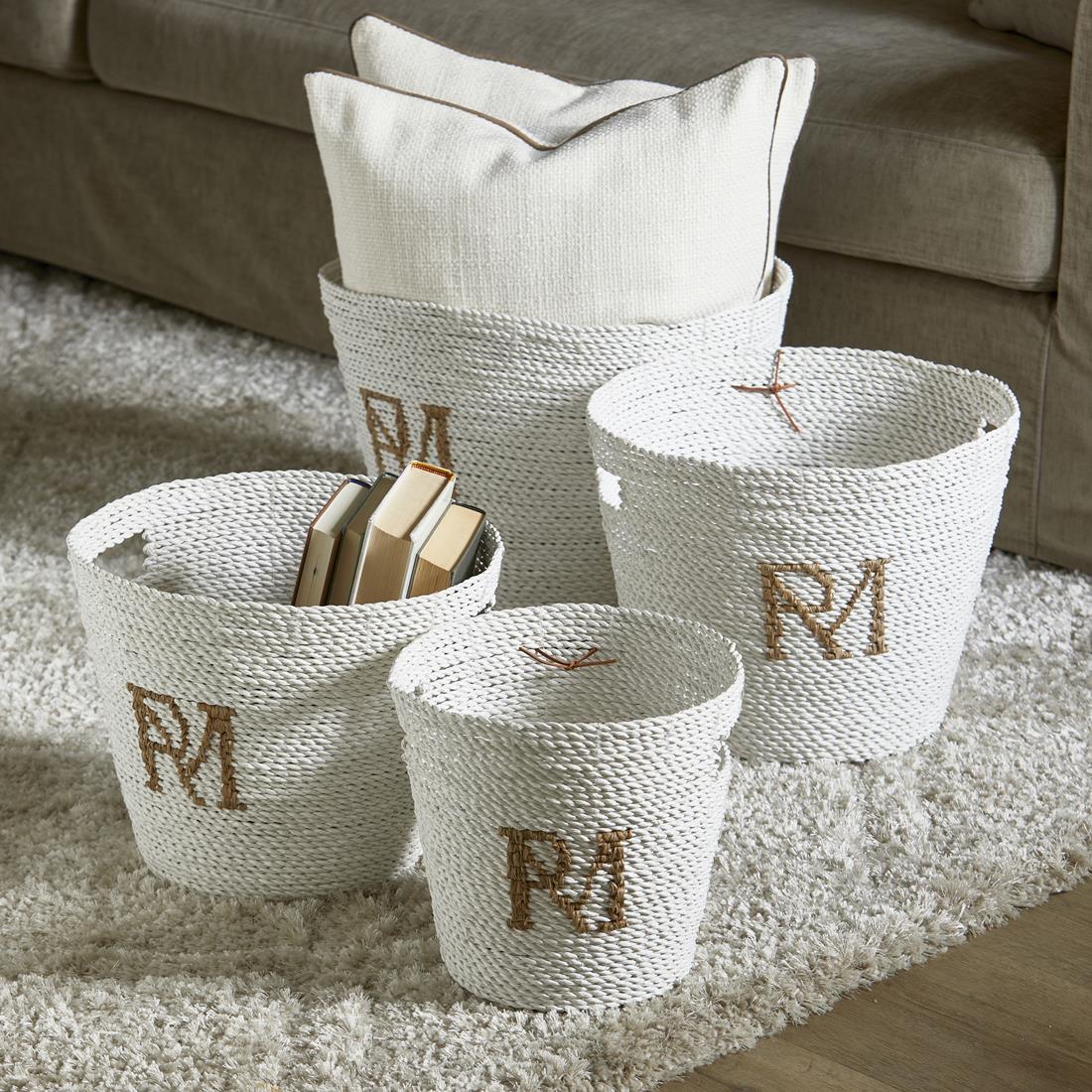 Riviera Maison Opbergmanden Wit - RM Monogram - Riet