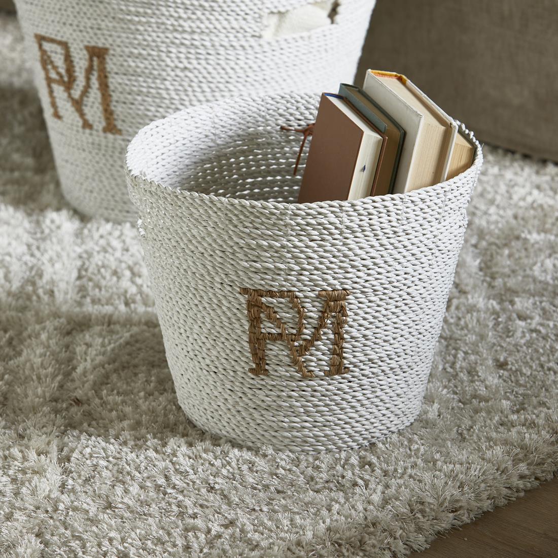 Riviera Maison Opbergmanden Wit - RM Monogram - Riet