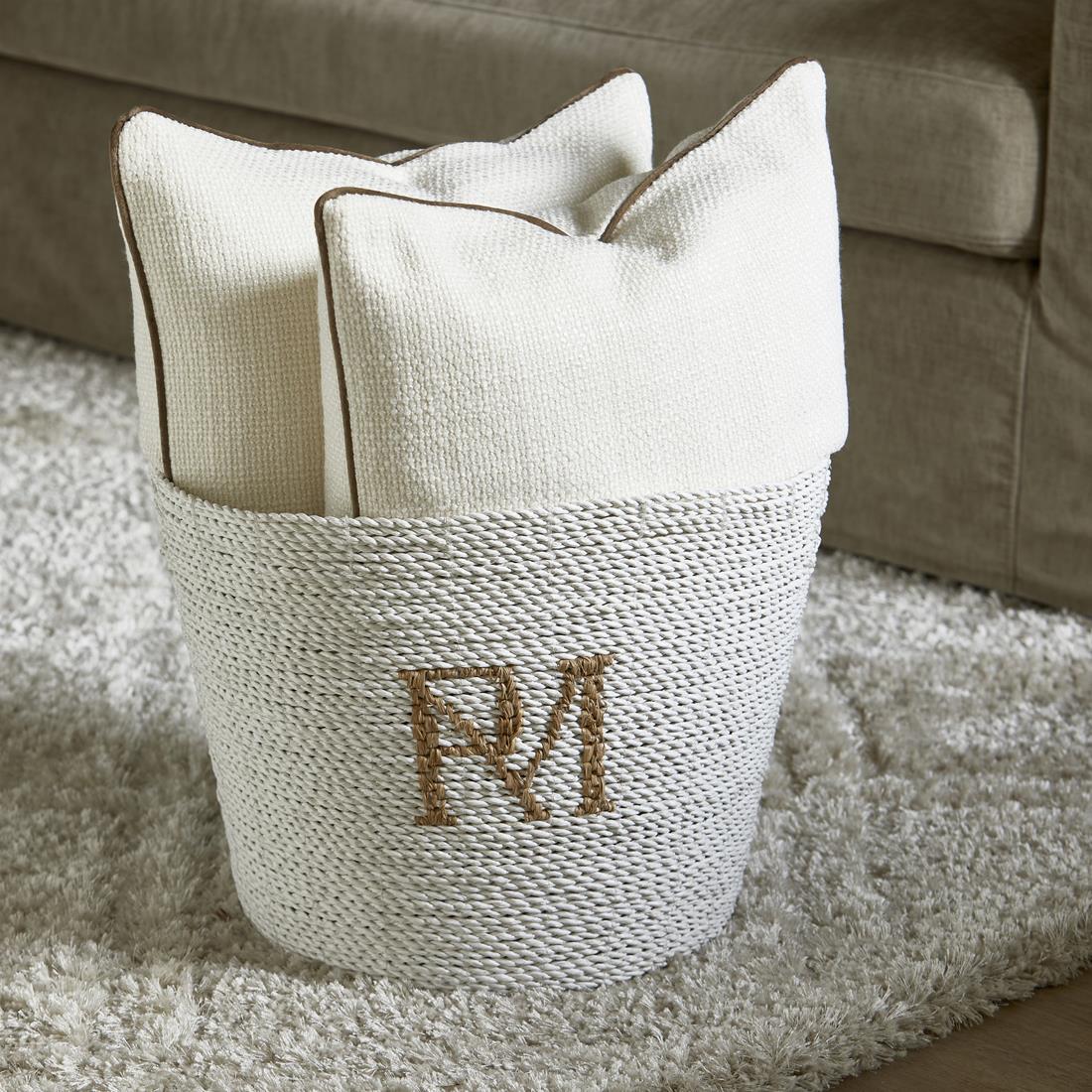Riviera Maison Opbergmanden Wit - RM Monogram - Riet