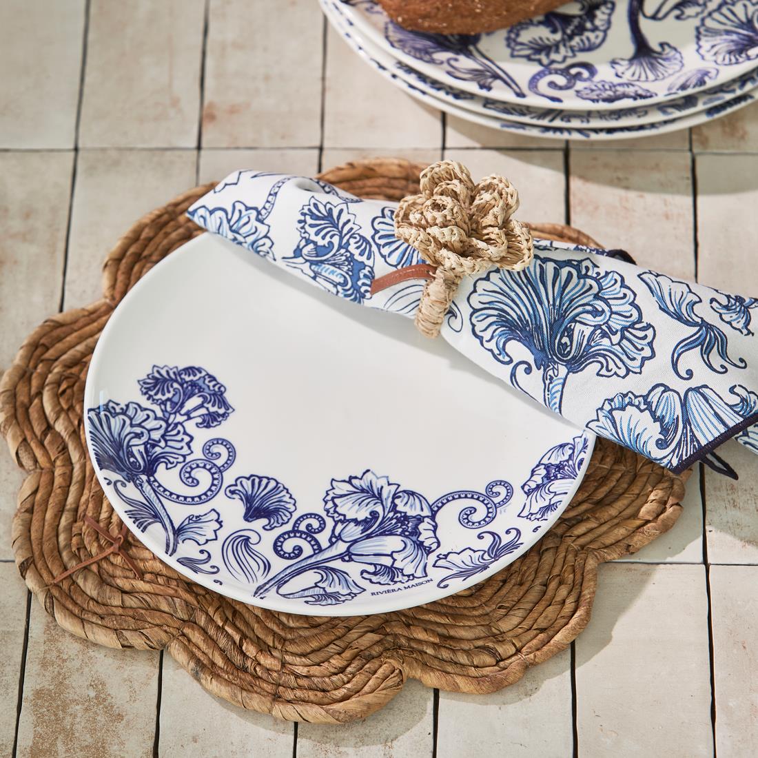 Riviera Maison Dinerbord Blauw, Wit - Amalfi Bord   - Porselein