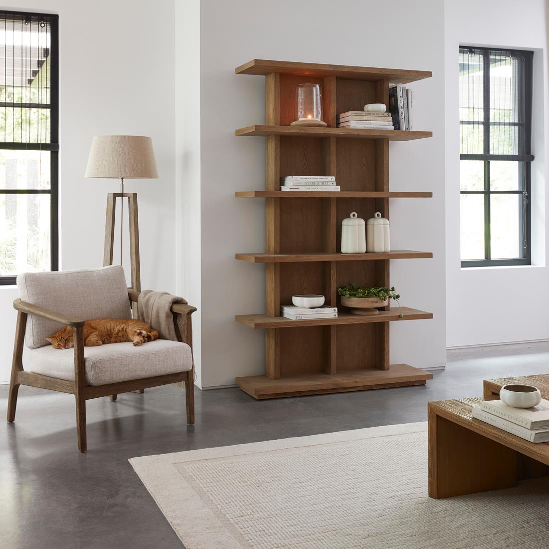 Rivièra Maison - Vermont Boekenkast in Natuurlijke Kleur van Gerecycled Eikenhout, 120x35x200 cm
