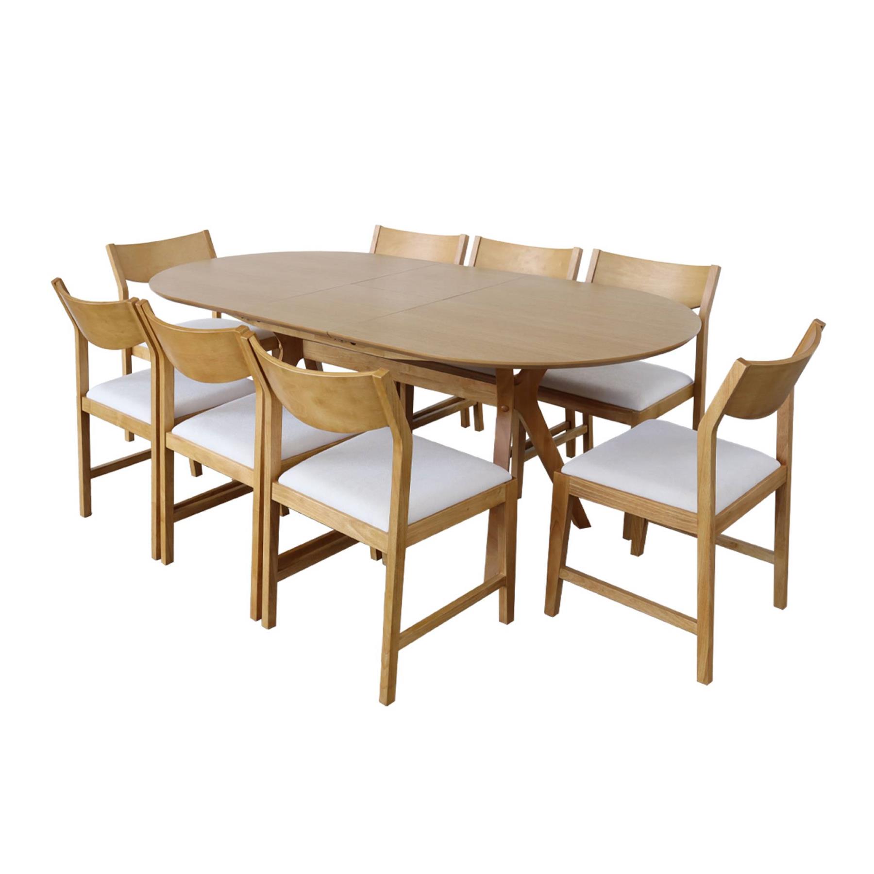 sweeek - Uitschuifbare ovale eettafel, 160-200 cm + 8 stoelen van