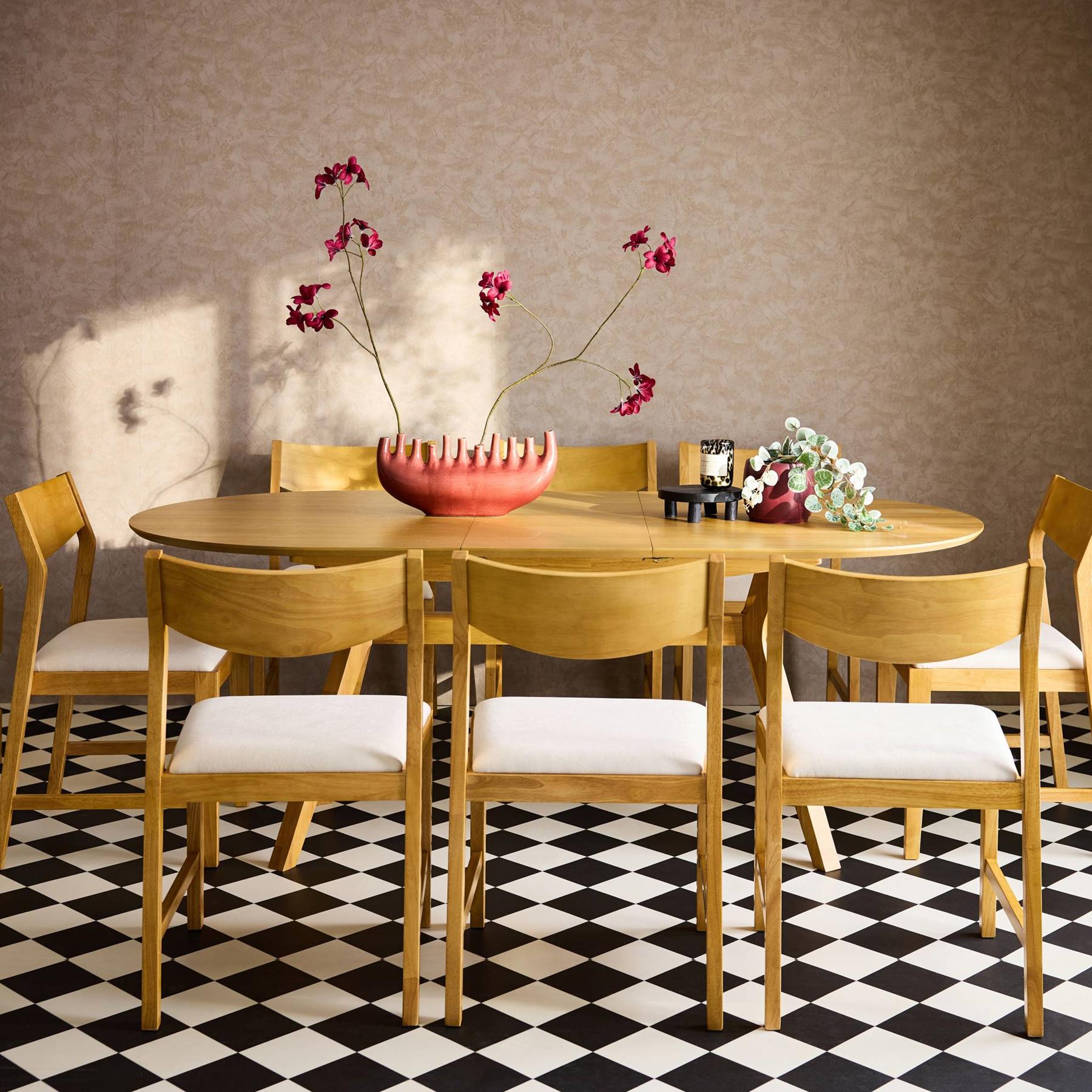 sweeek - Uitschuifbare ovale eettafel, 160-200 cm + 8 stoelen van