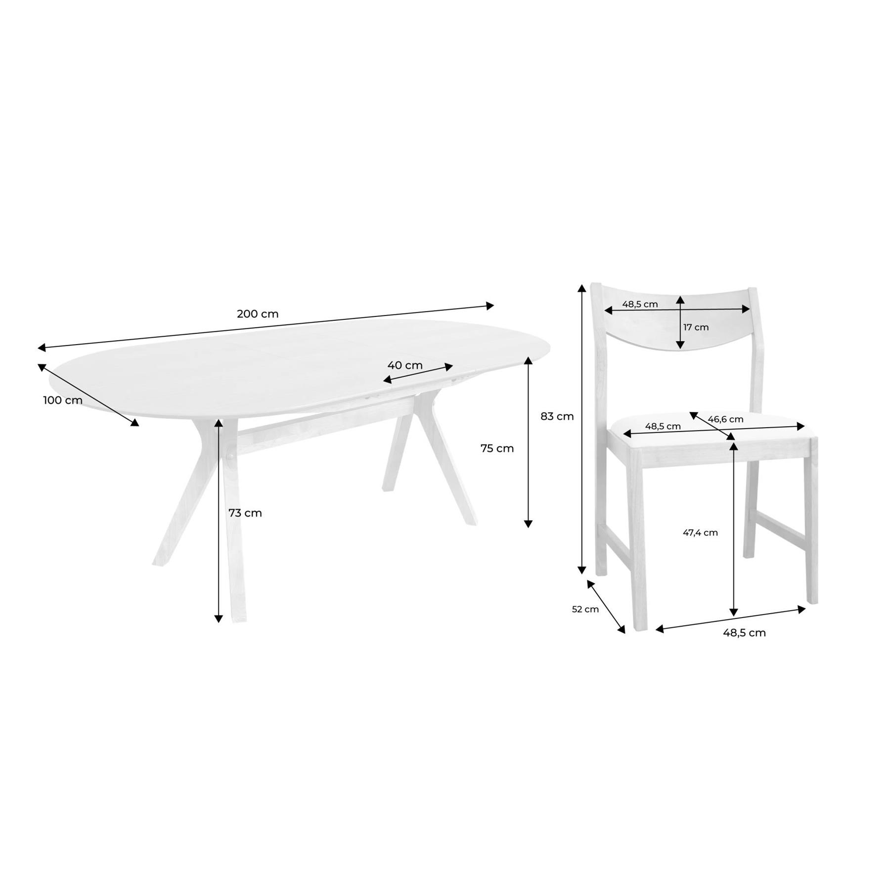 sweeek - Uitschuifbare ovale eettafel, 160-200 cm + 8 stoelen van