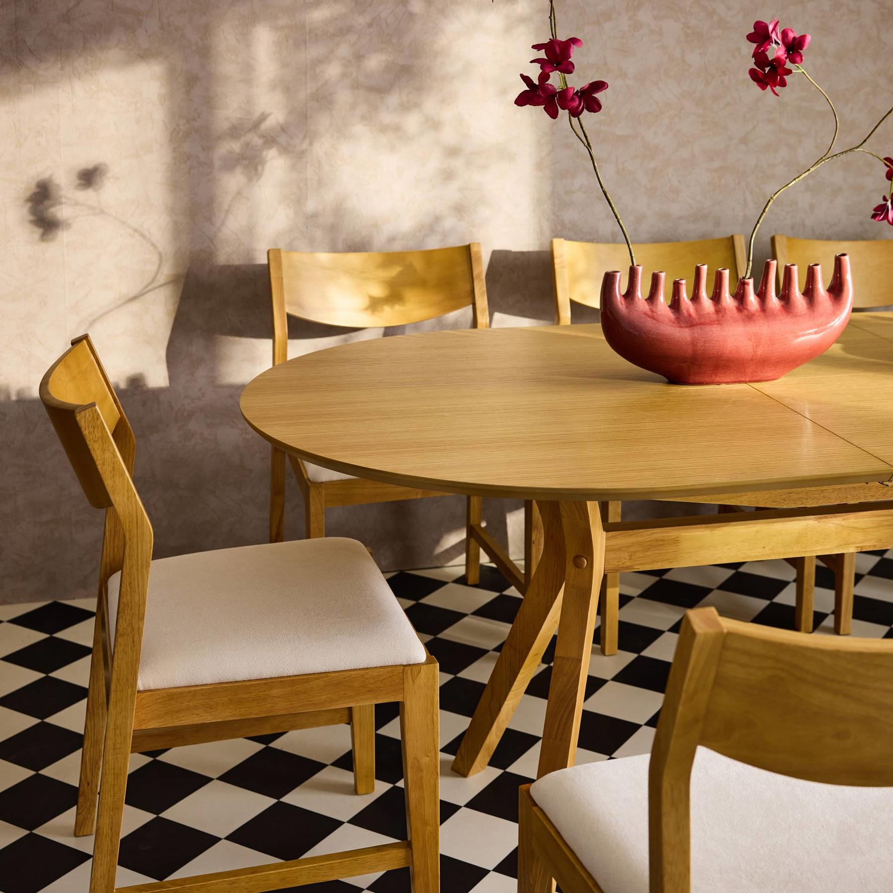 sweeek - Uitschuifbare ovale eettafel, 160-200 cm + 8 stoelen van