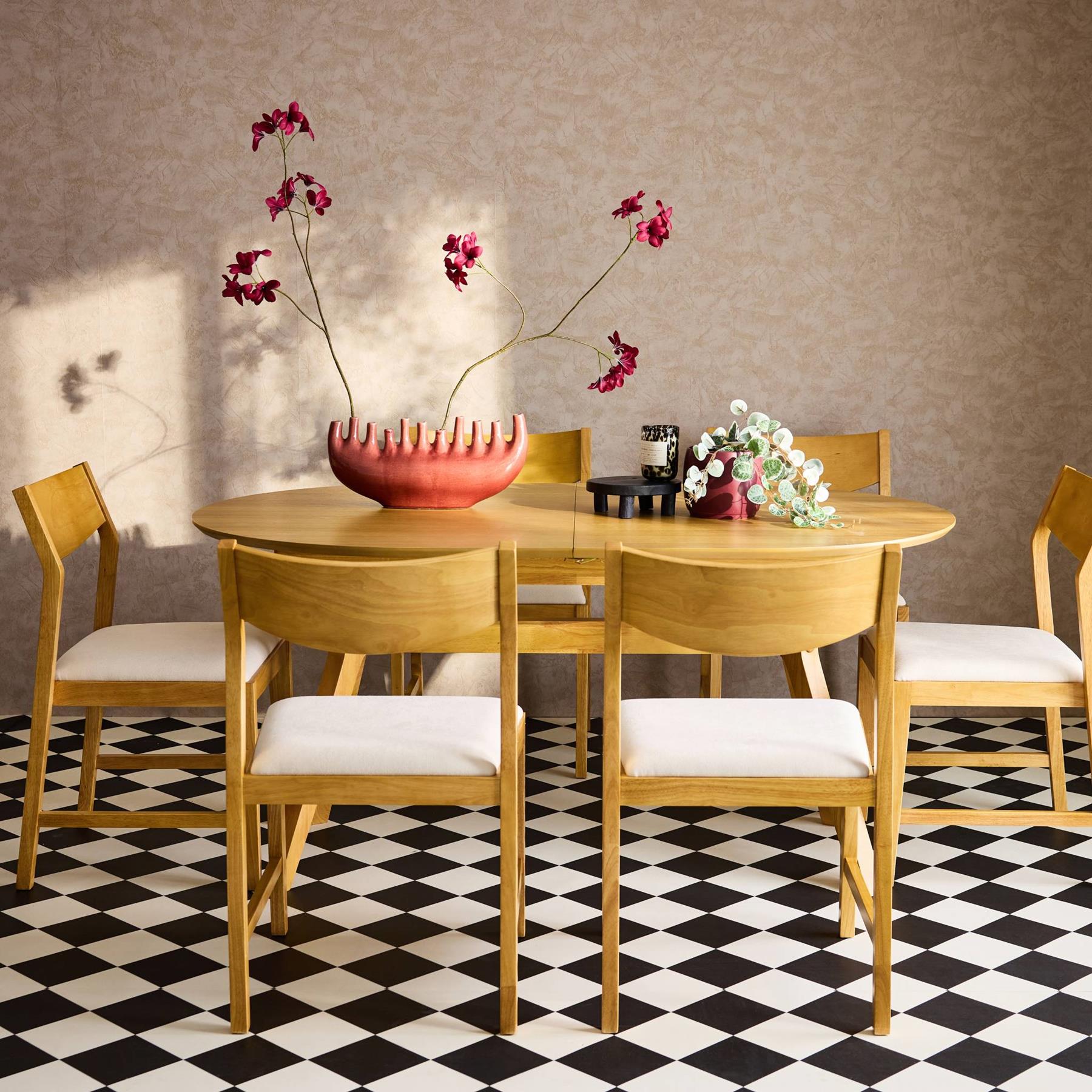 sweeek - Uitschuifbare ovale eettafel, 160-200 cm + 6 stoelen van