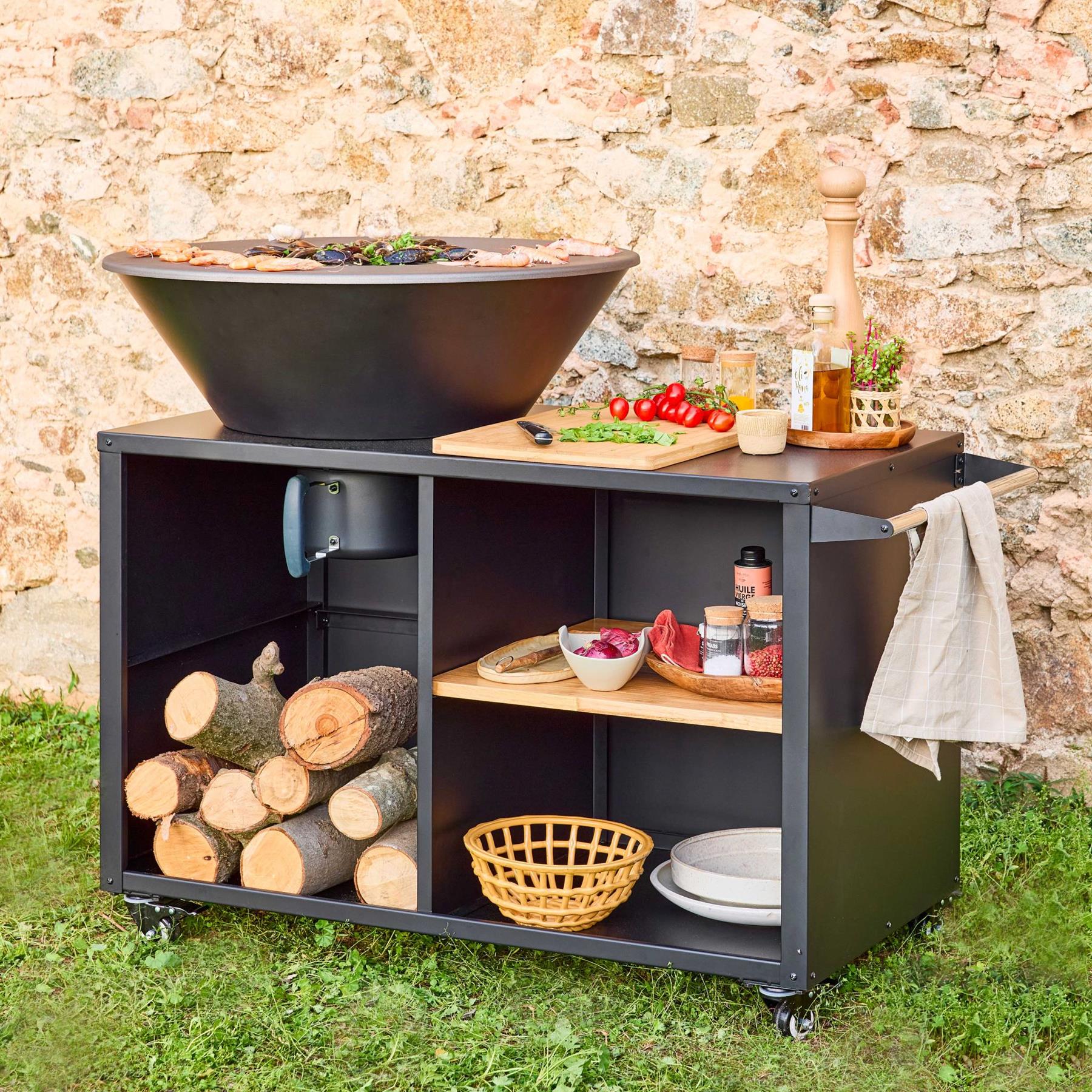 sweeek - Kookvuurschaal Ø80cm met grillrooster en opbergruimte