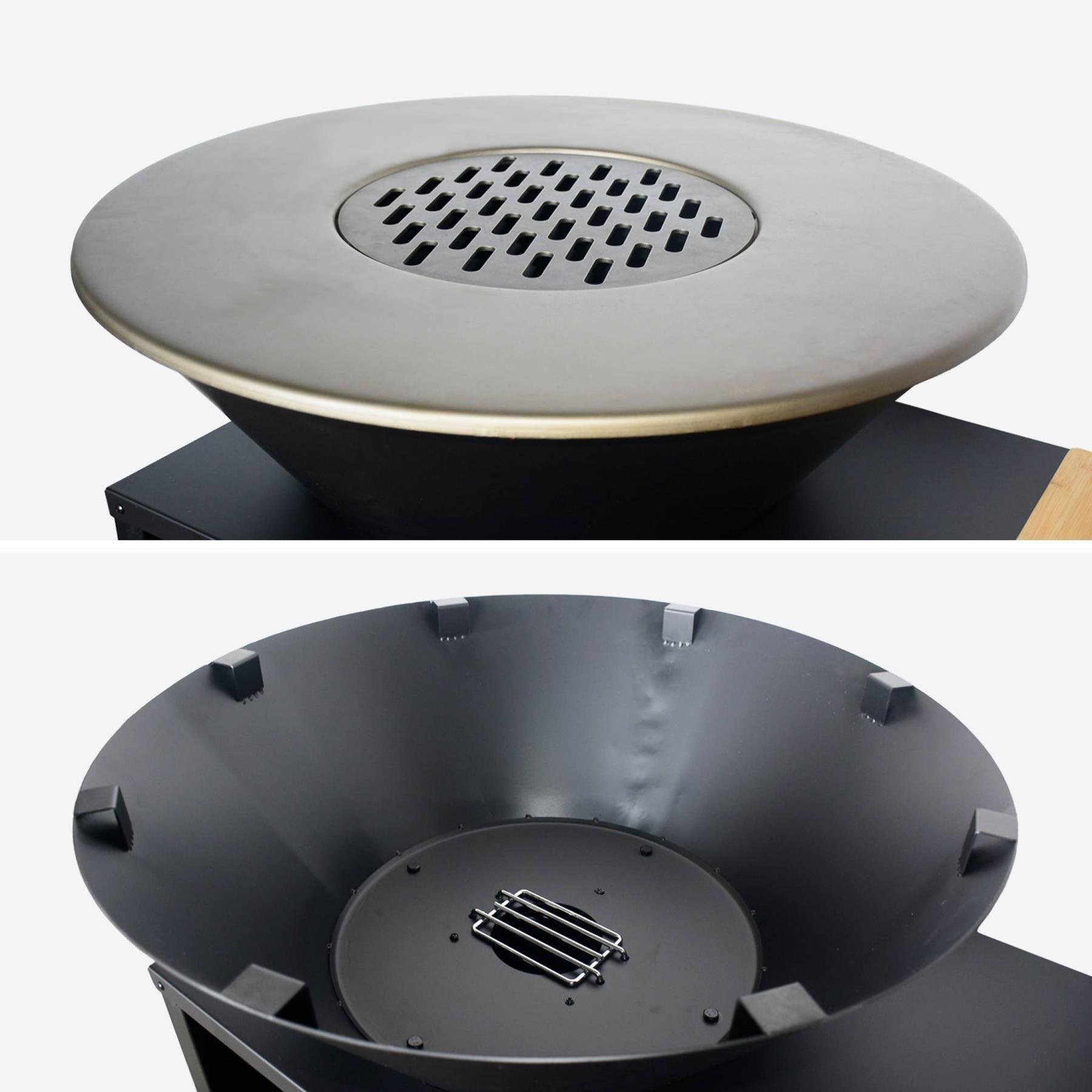 sweeek - Vuurschaal Ø80cm, grillrooster, houtopslag + beschermhoes
