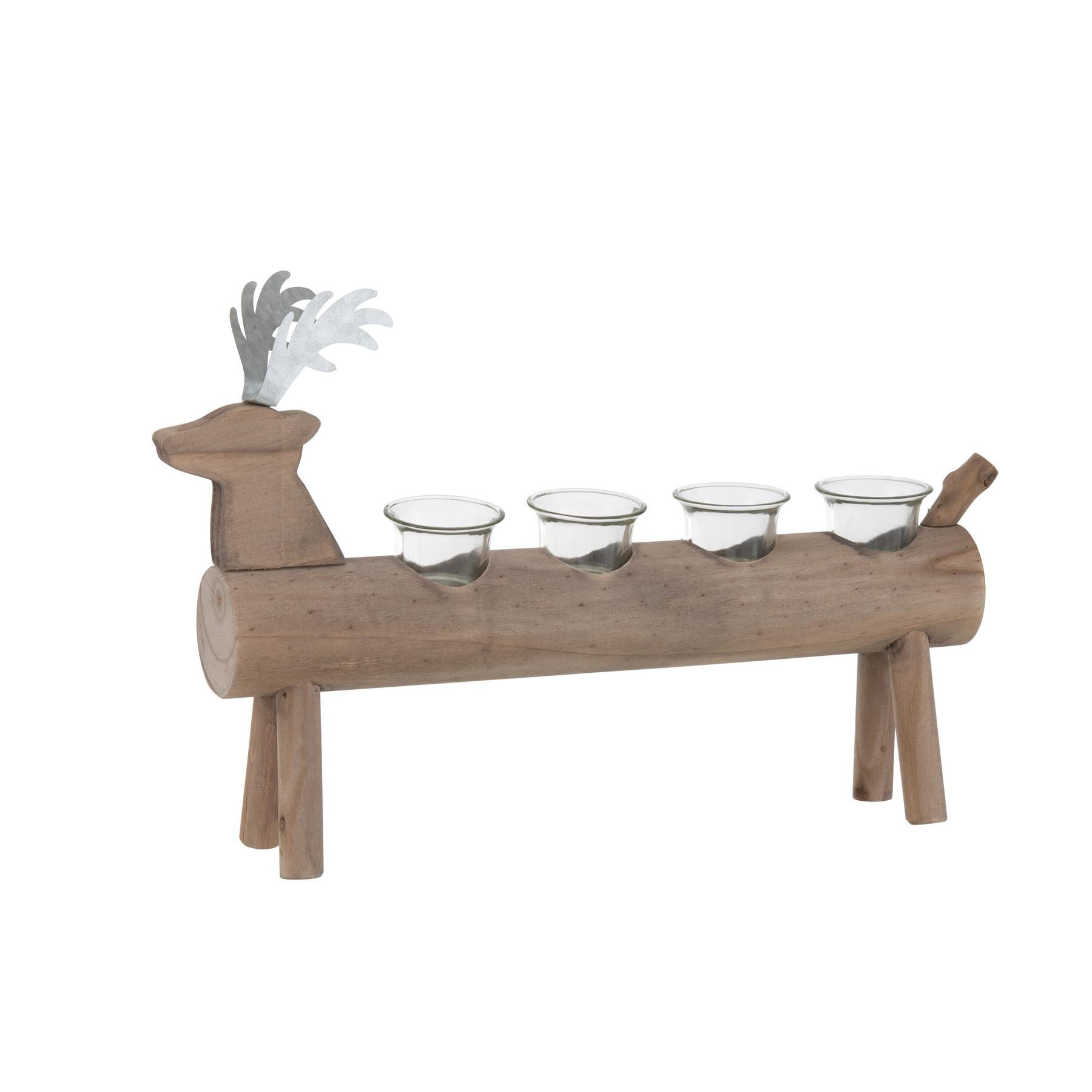 T-lichthouder | Hout | Bruin | 47x11x (h)29.5 Cm