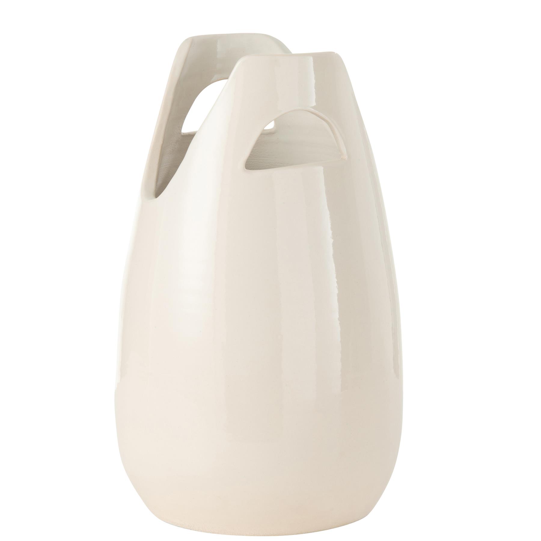 J-Line vaas Handvat - keramiek - wit - large - 40 cm hoog