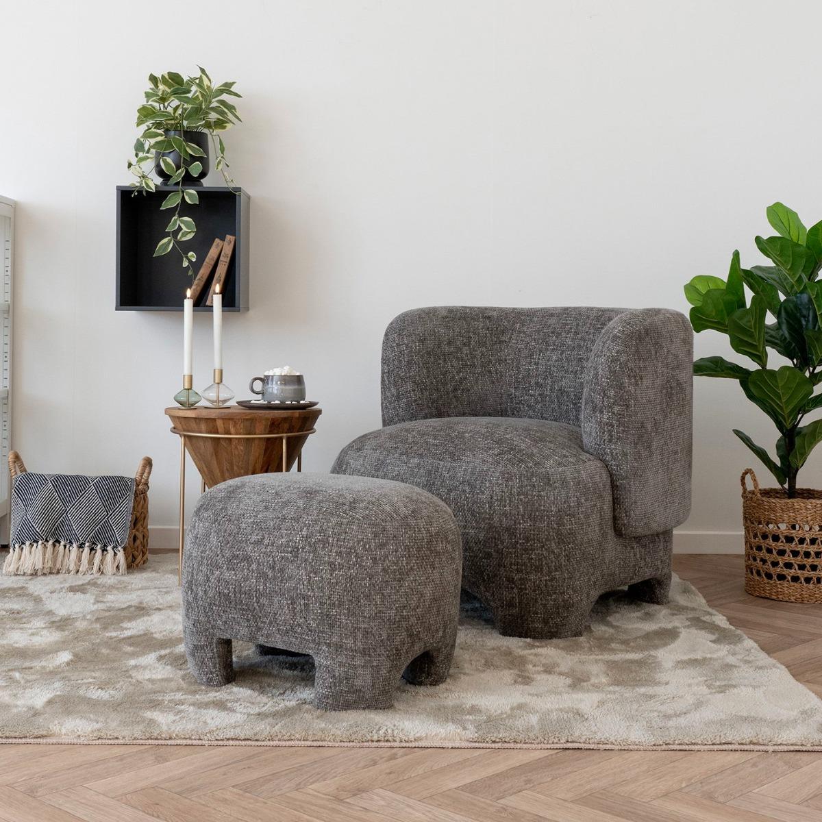 House Nordic - Poef Taupe Stof - 53x41x38cm - Nazare