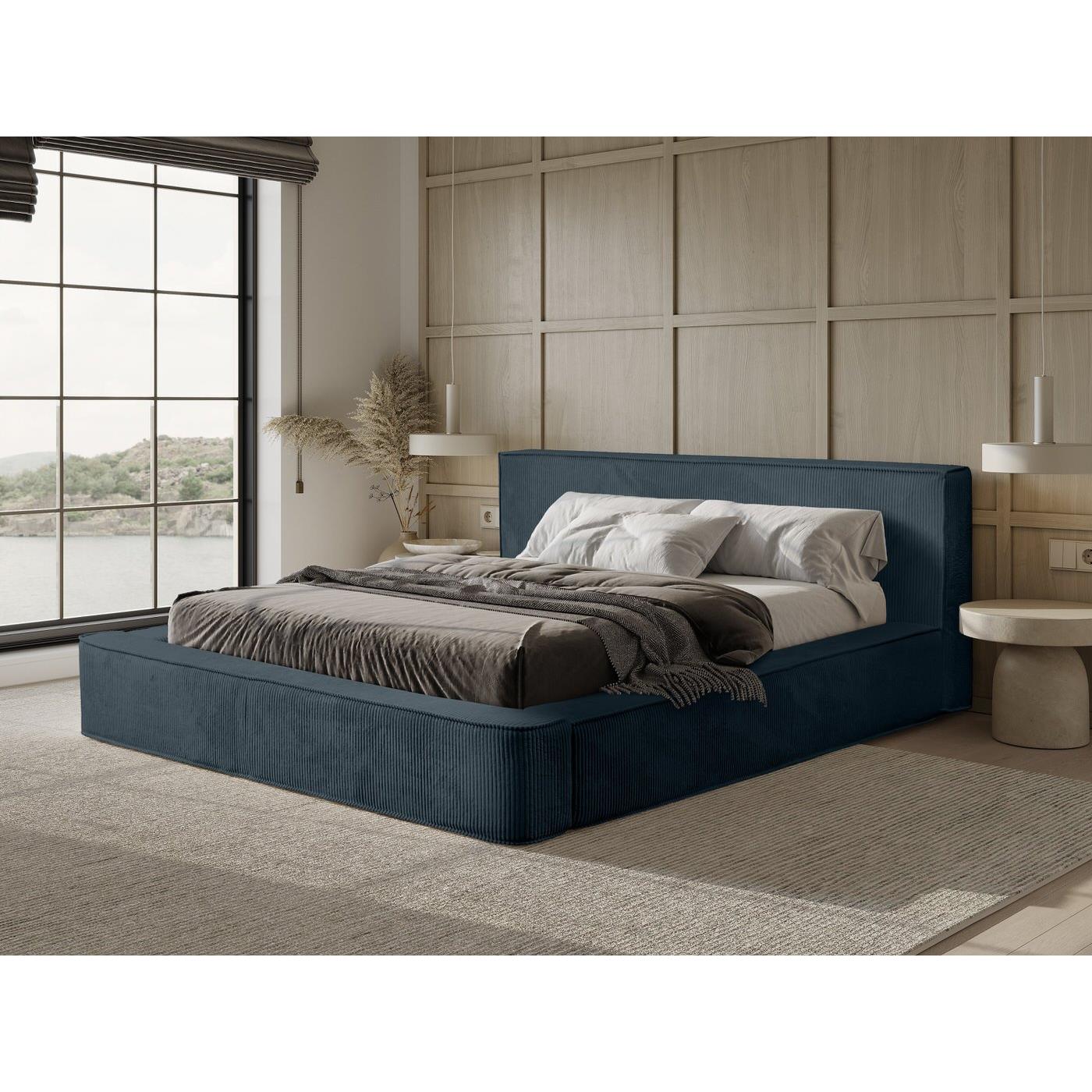 Trae Mobler Harmon 140x200 cm Gestoffeerd Bed Navy Blauw